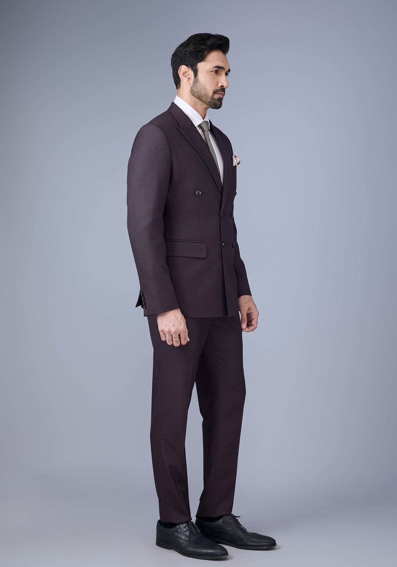 Brown Checkered Double Breasted Suit
