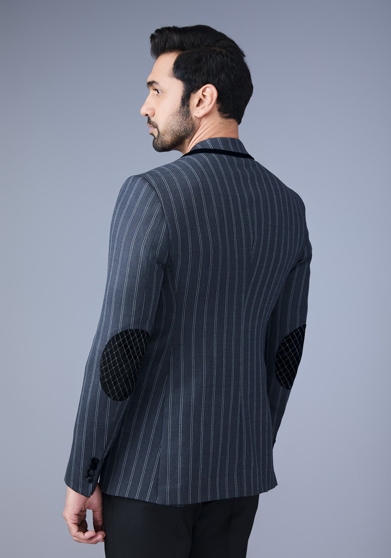 Dark Grey Striped Motif Blazer