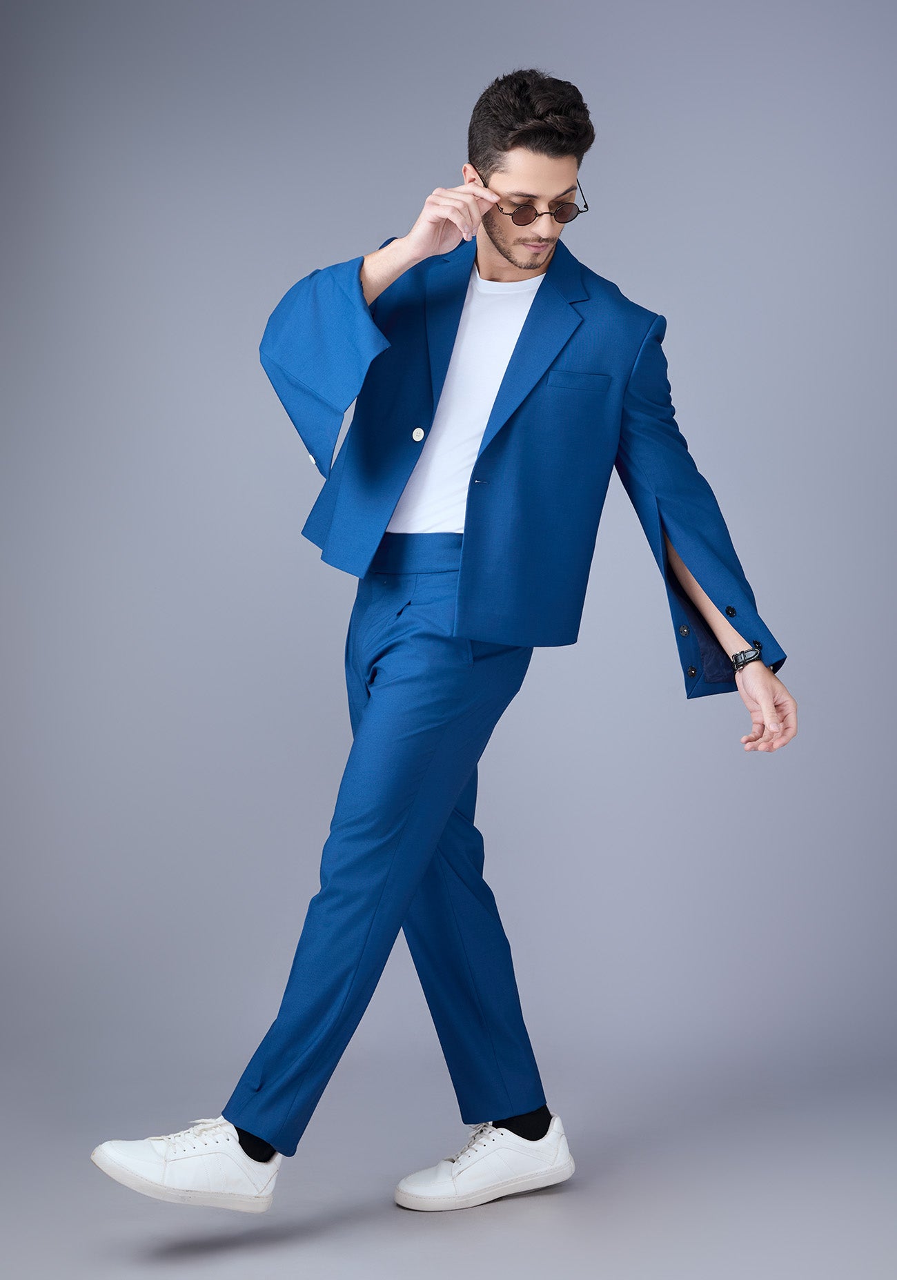 Blue Crop Jacket Set