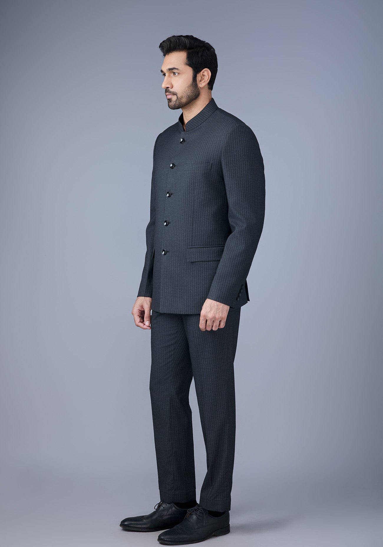 Grey Striped Bandhgala