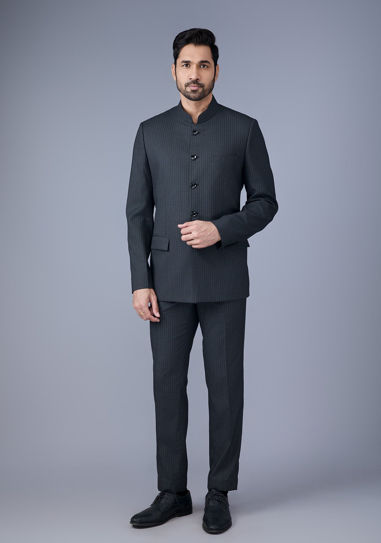 Grey Striped Bandhgala
