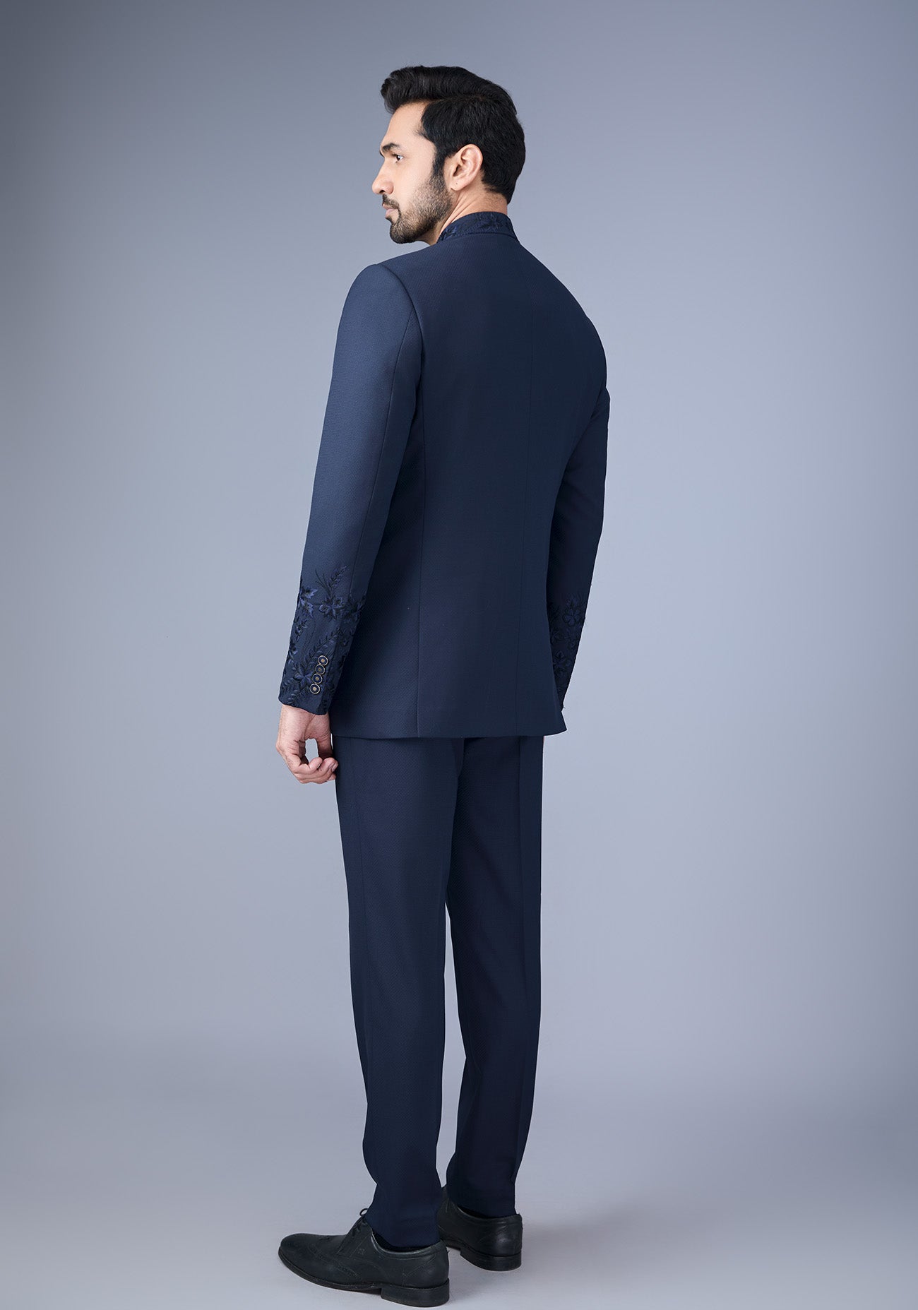 Navy Blue Embroidered Bandhgala