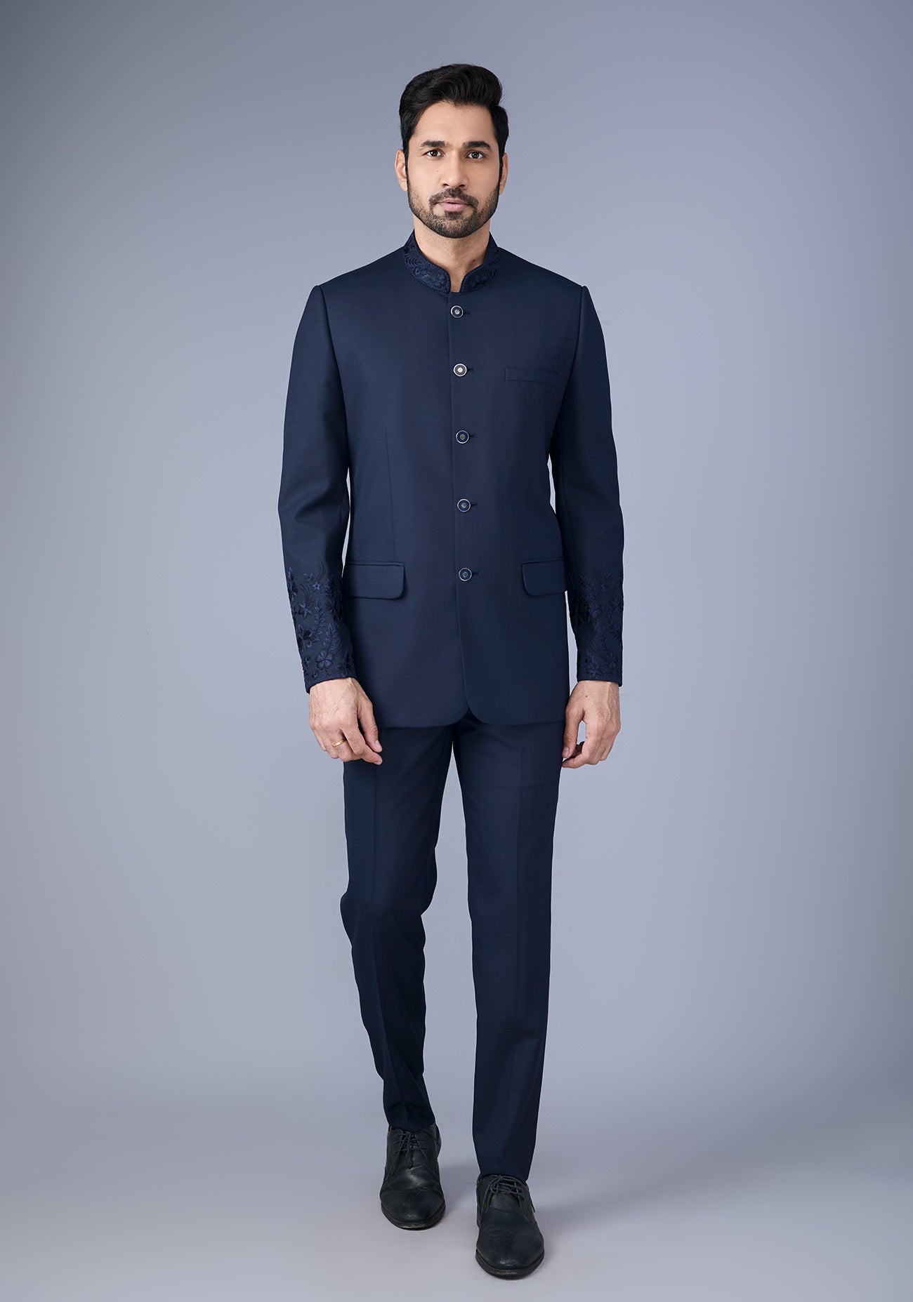 Navy Blue Embroidered Bandhgala