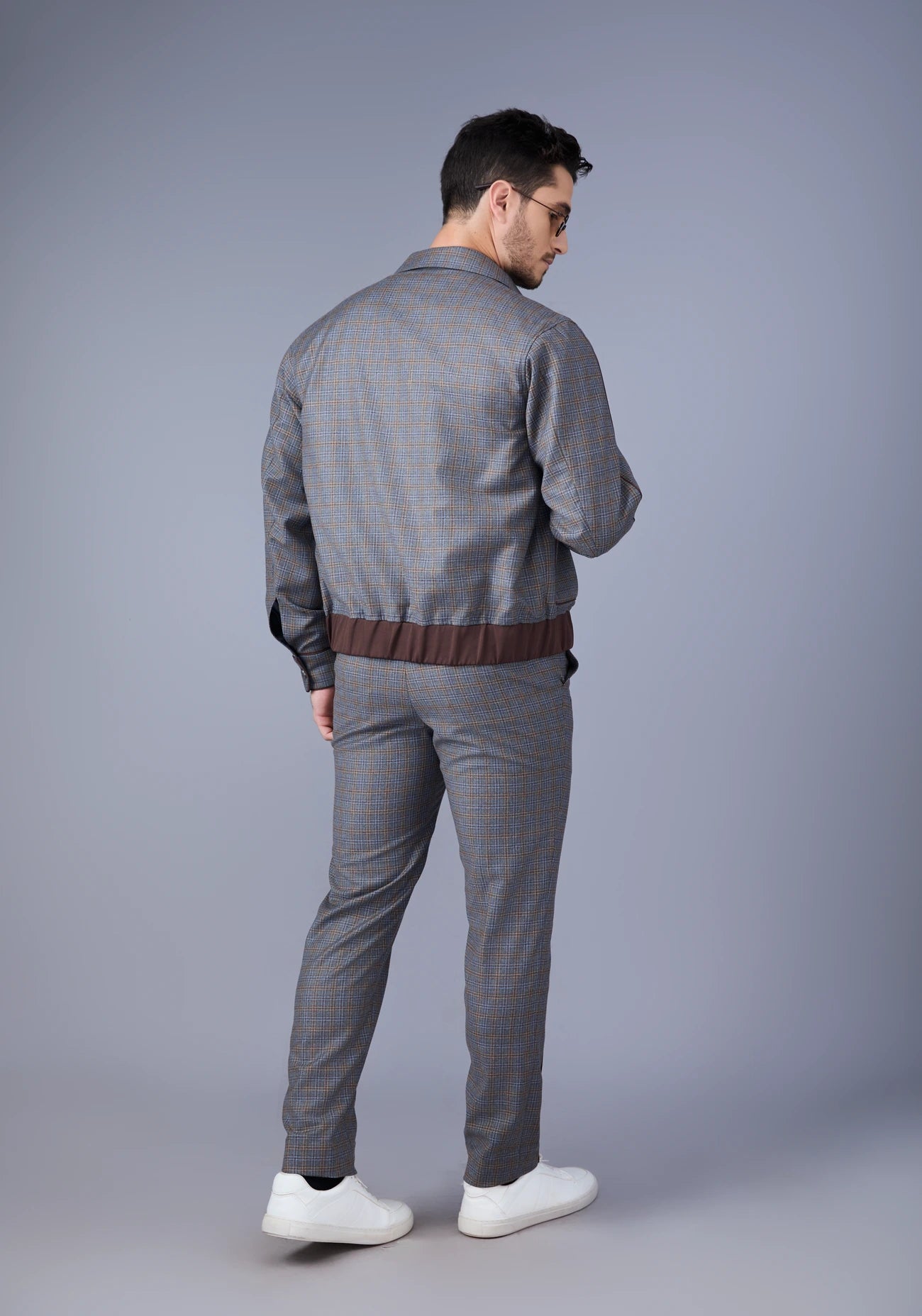 Grey Checked Bomber Jacket Set