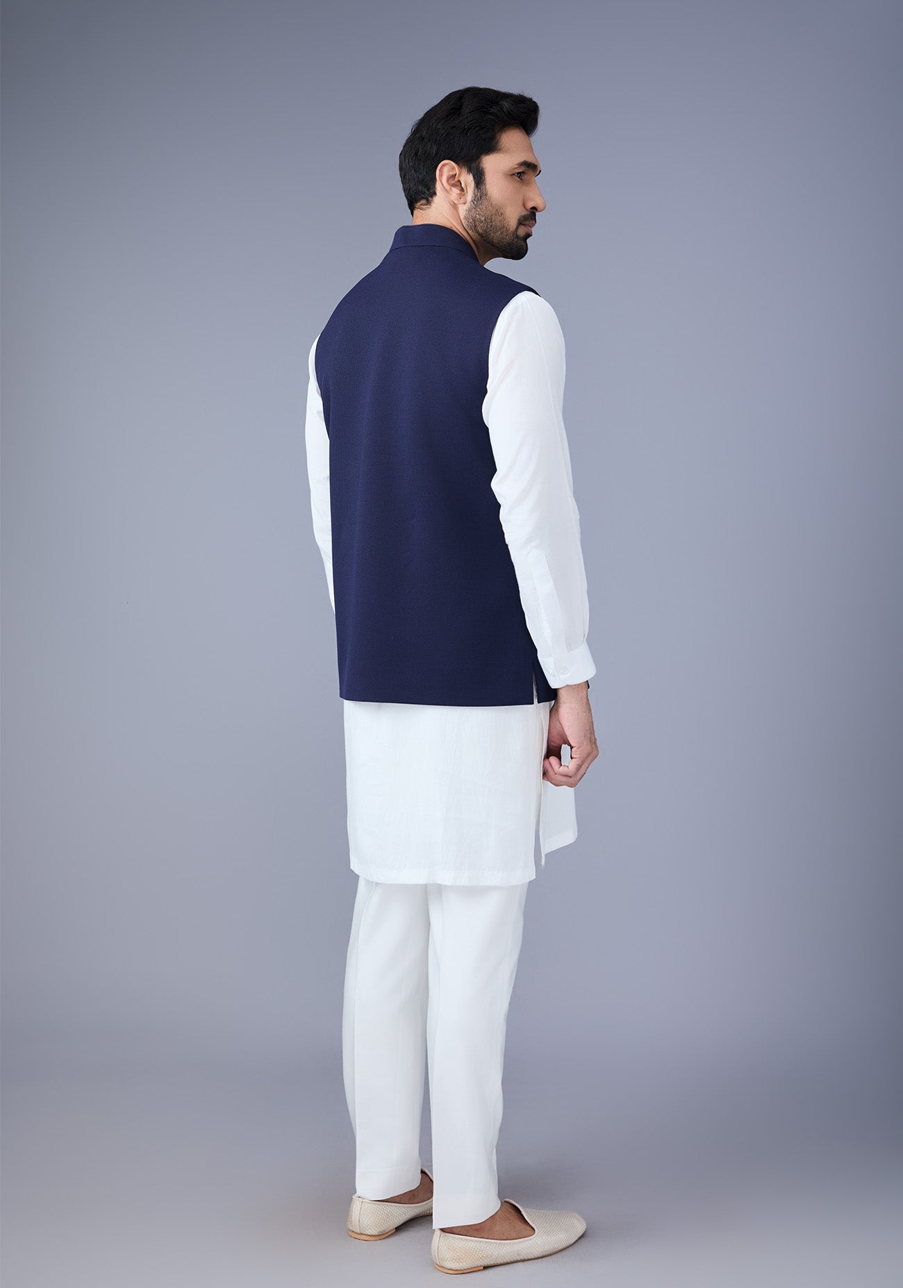 Navy blue with Banana Leaf Embroidery Nehru Jacket