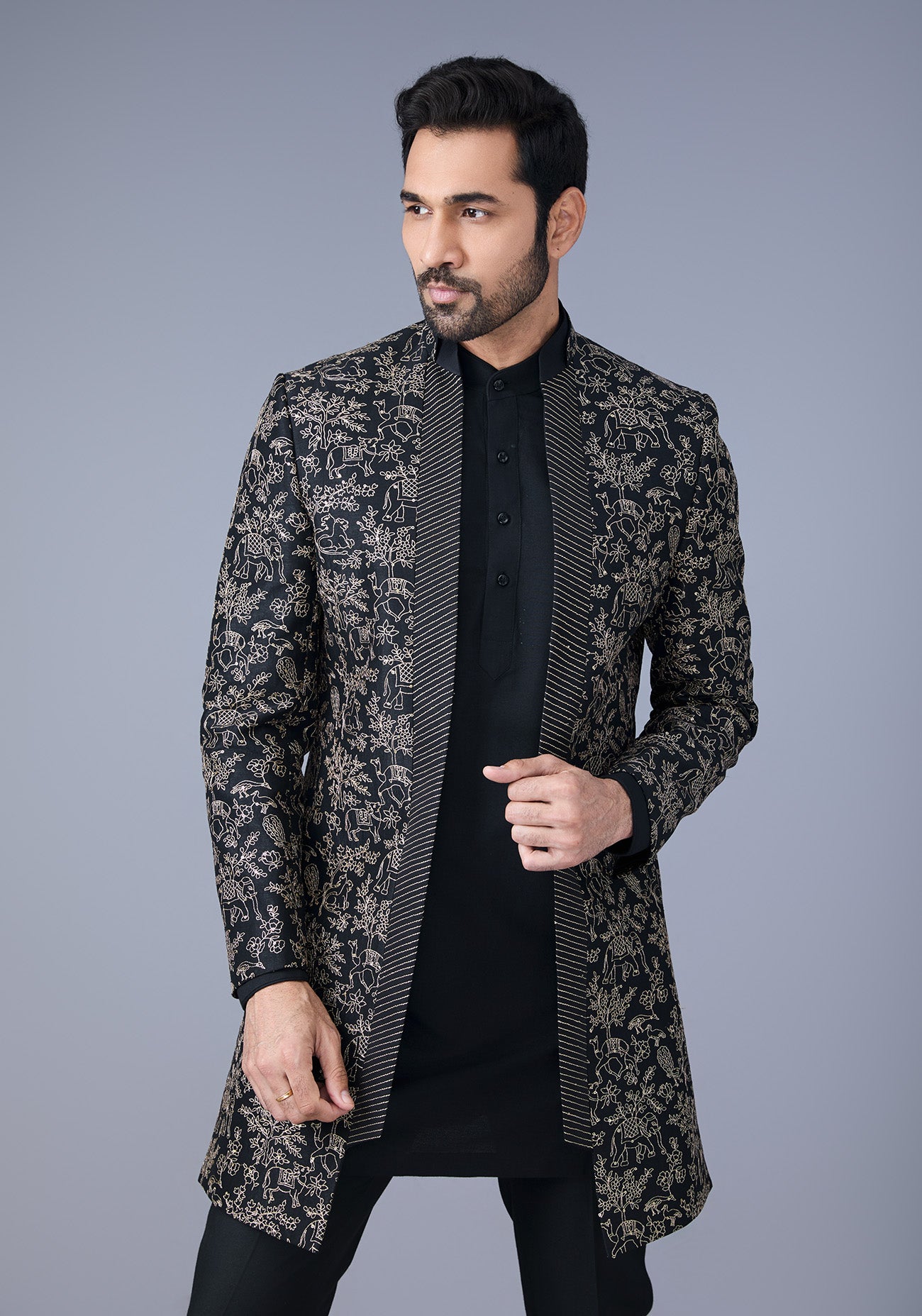Black Embroidered Open Jacket