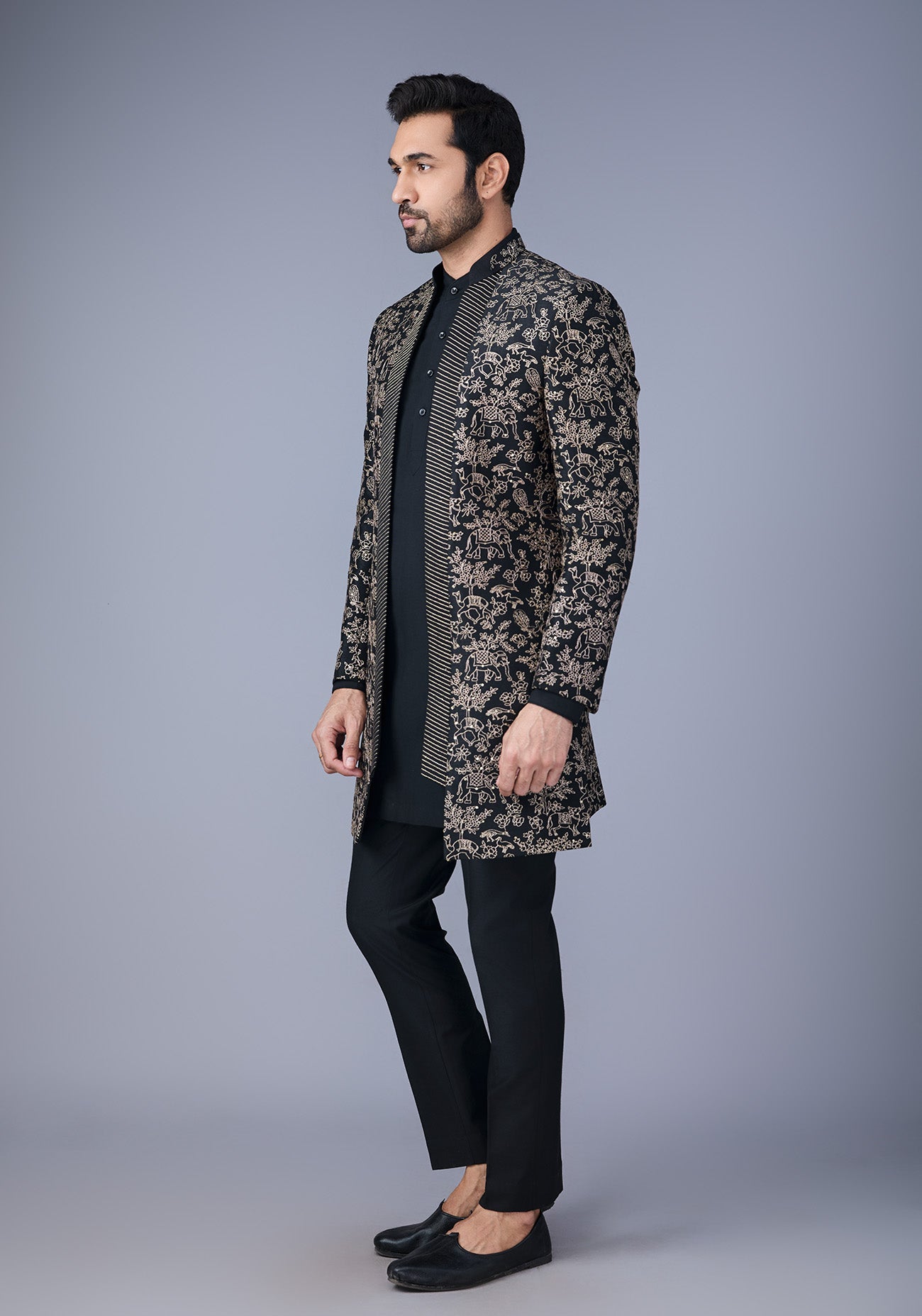 Black Embroidered Open Jacket