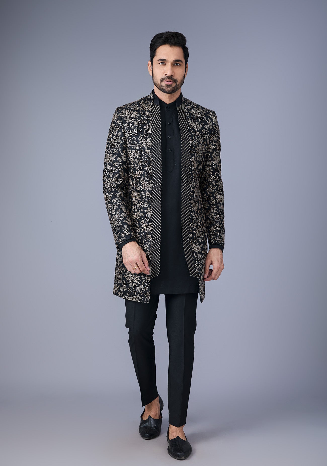 Black Embroidered Open Jacket