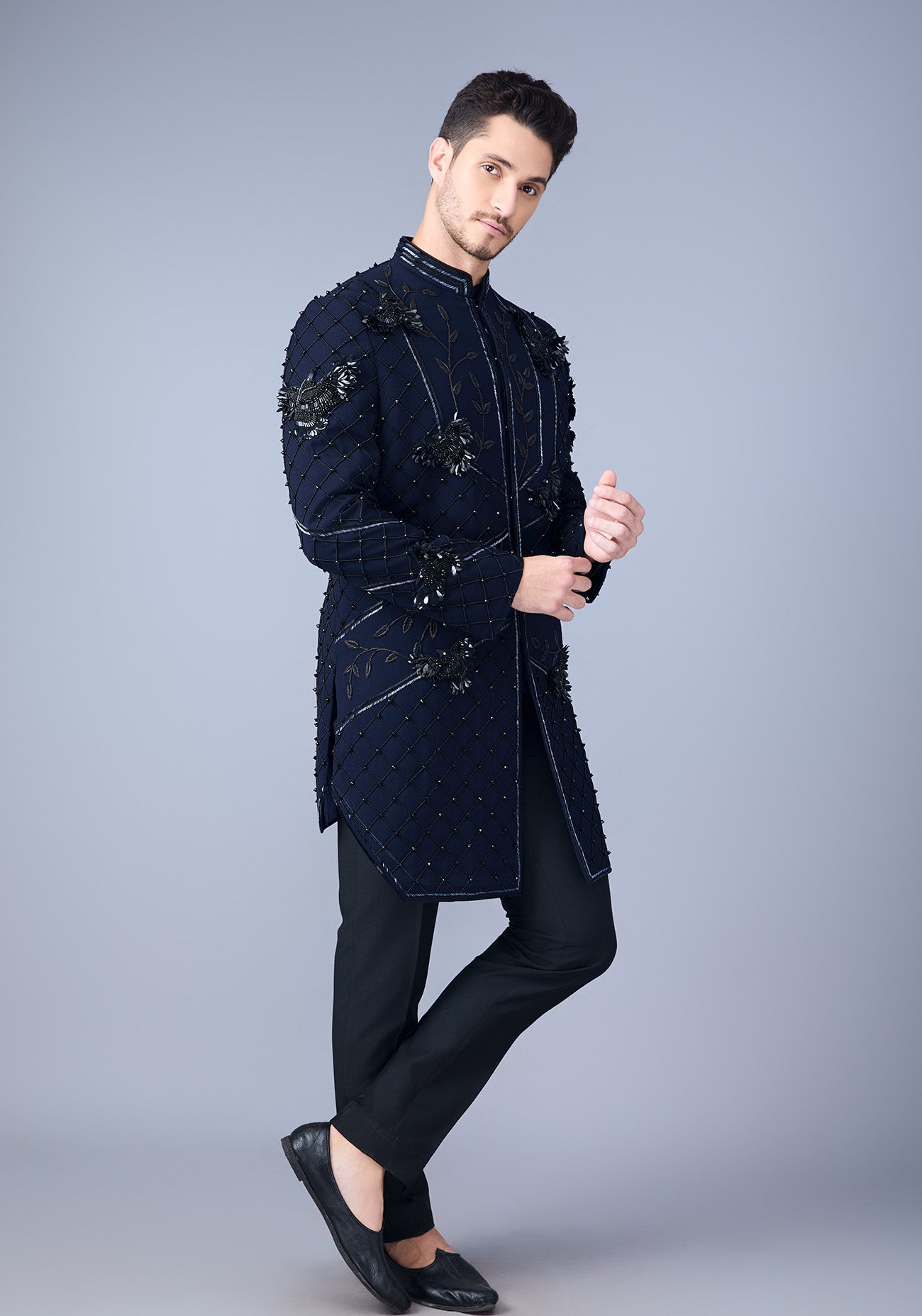 Black Bird Embellished Short Sherwani