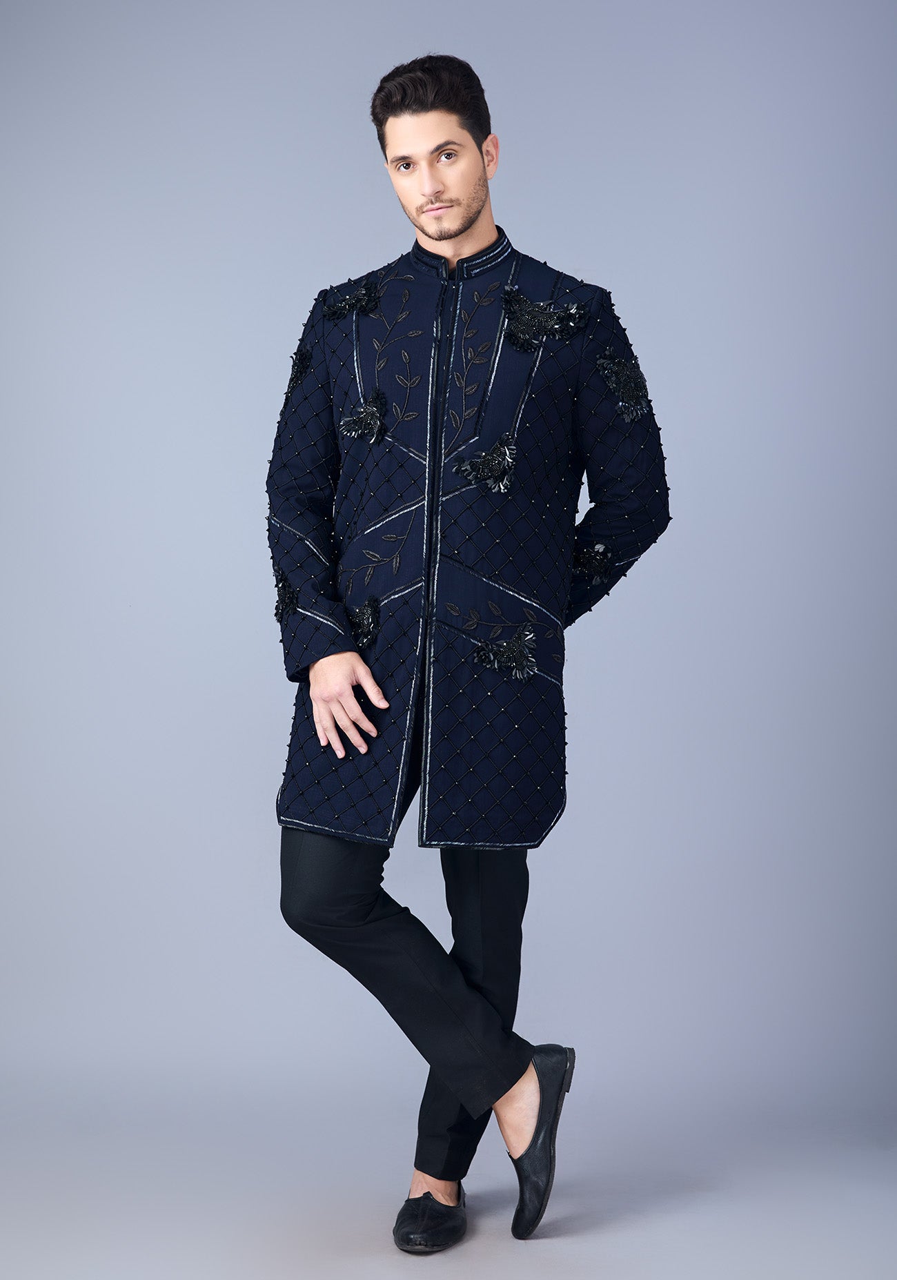 Black Bird Embellished Short Sherwani
