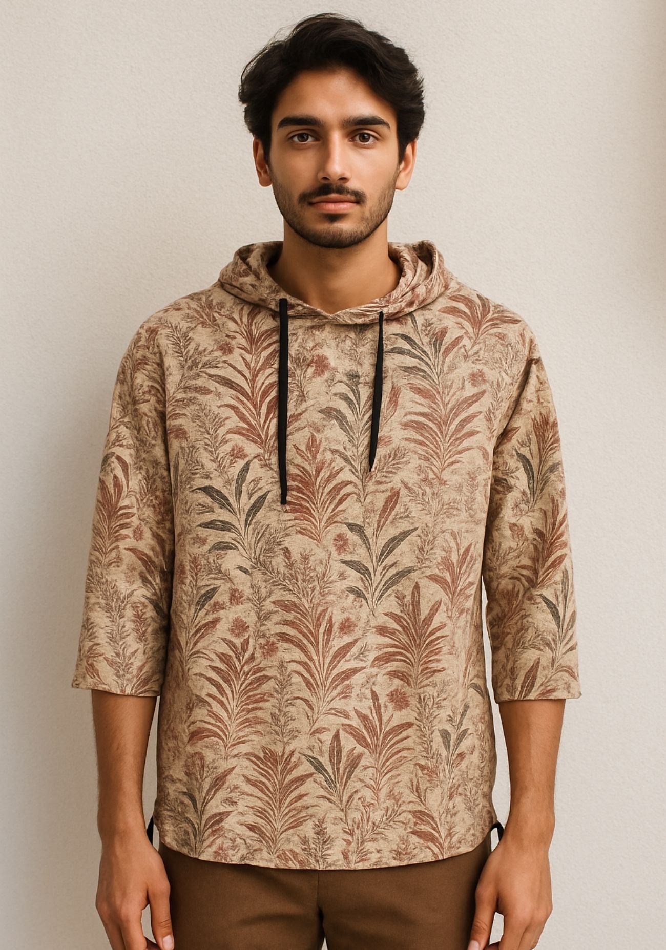 Beige Floral Hoodie Shirt
