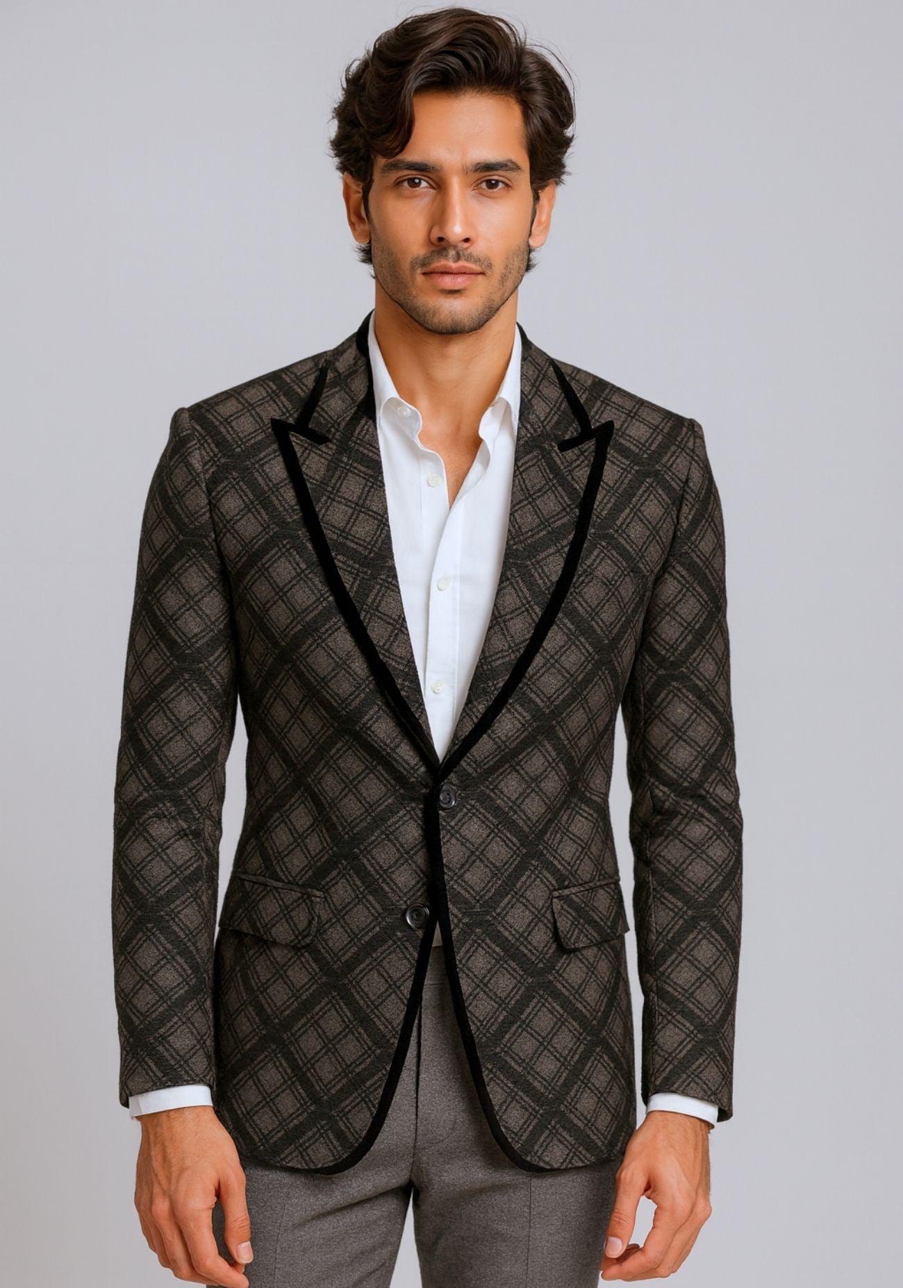Black and grey velvet checks jacket