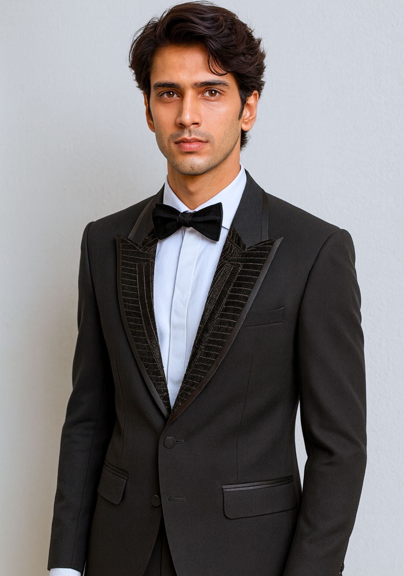 Black embroidered tuxedo