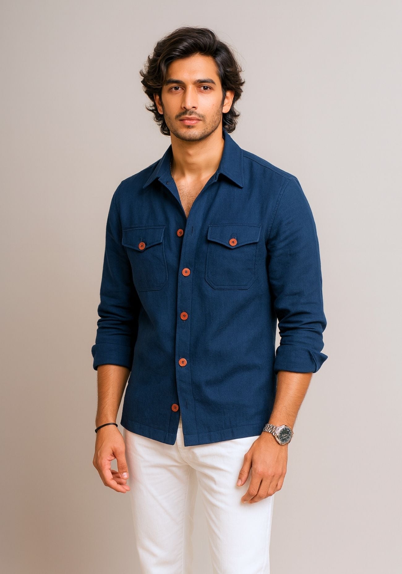 Blue jute linen shacket