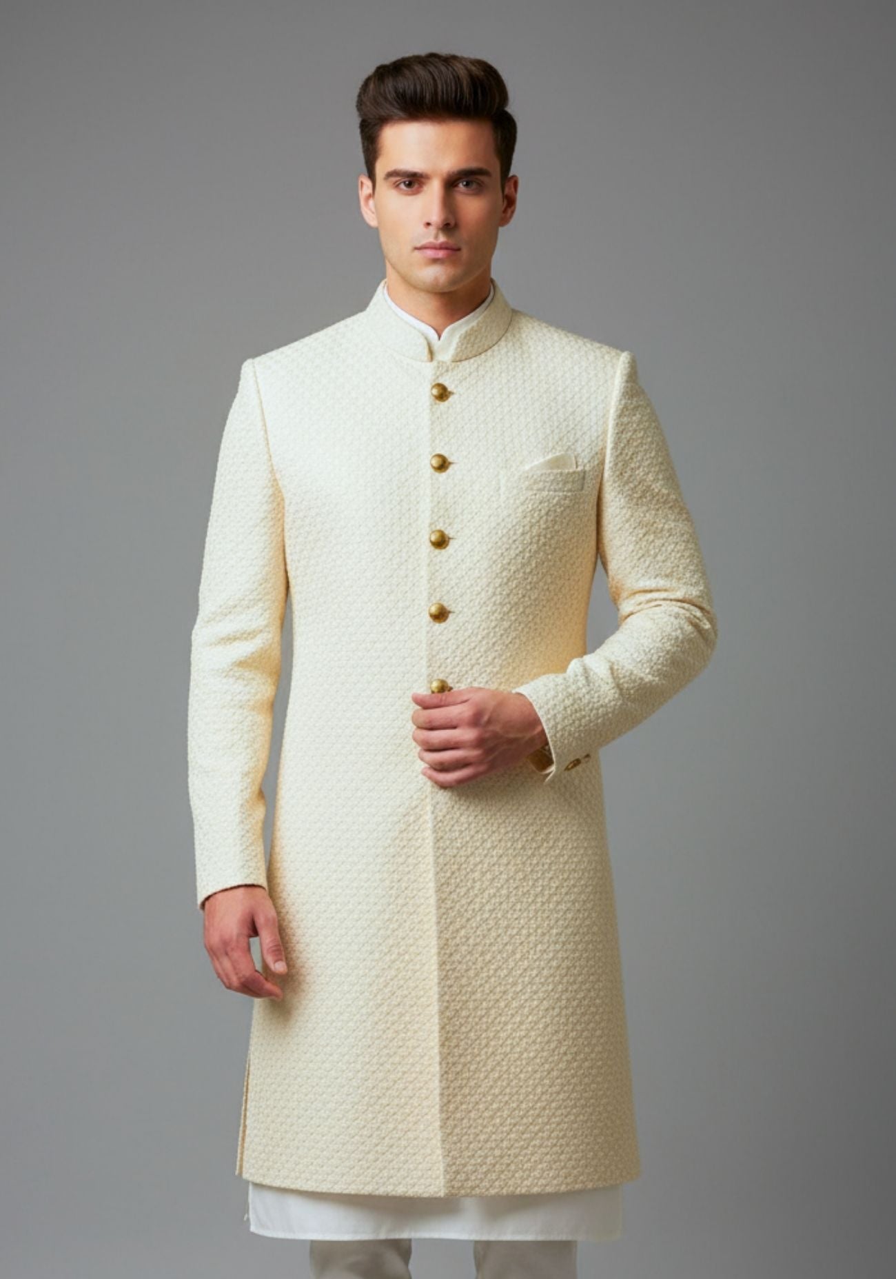 Cream Lucknowi Sherwani Set