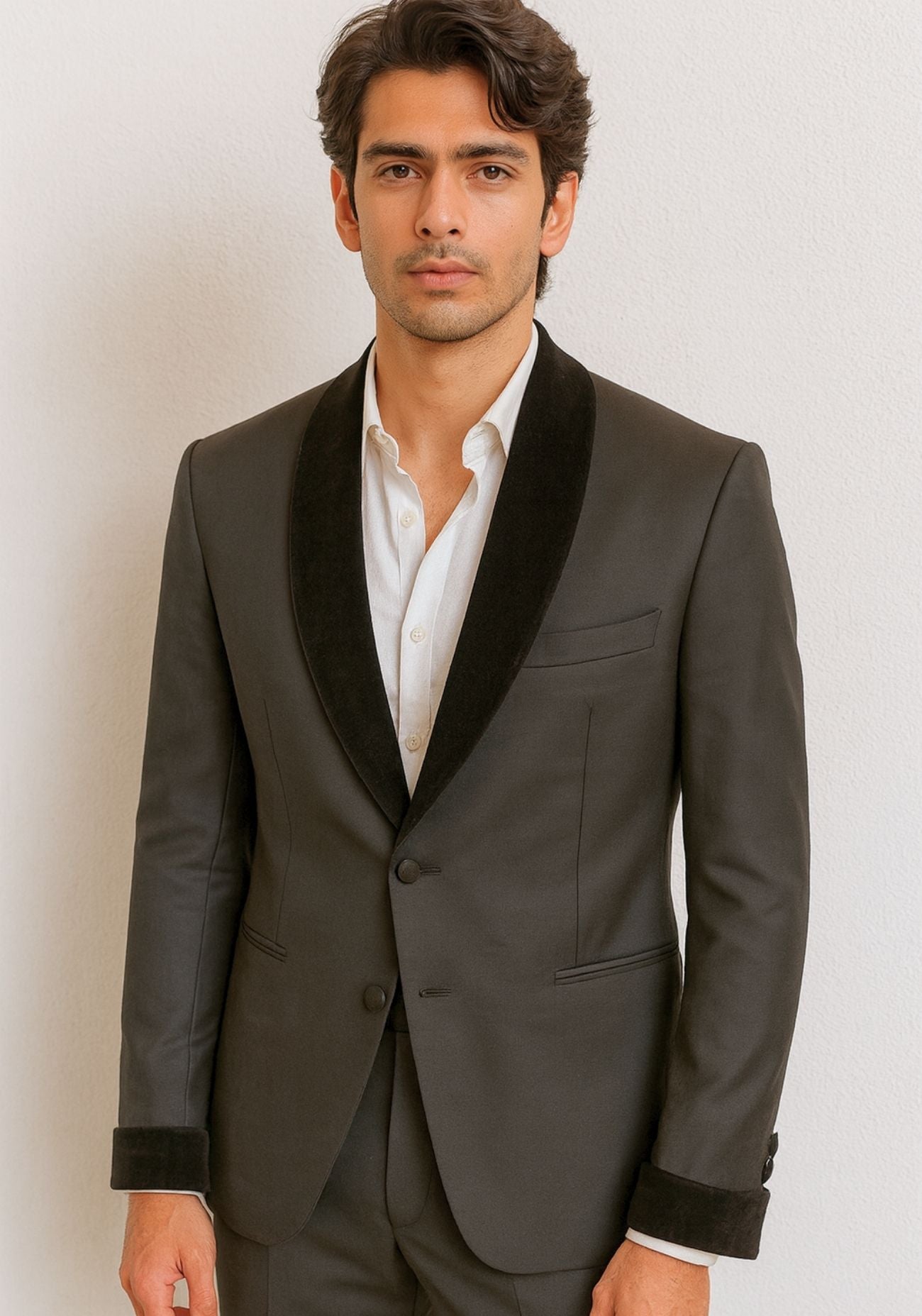 Dark Grey Jacket with Velvet Lapel