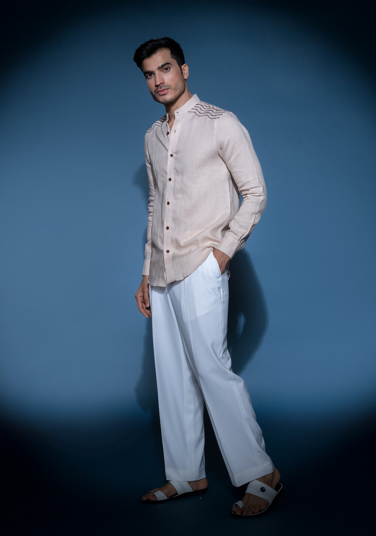Beige embroidered linen shirt
