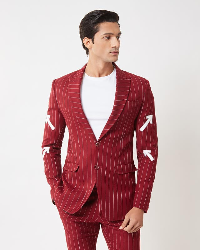 Red & White Hand Painted Striped Suit