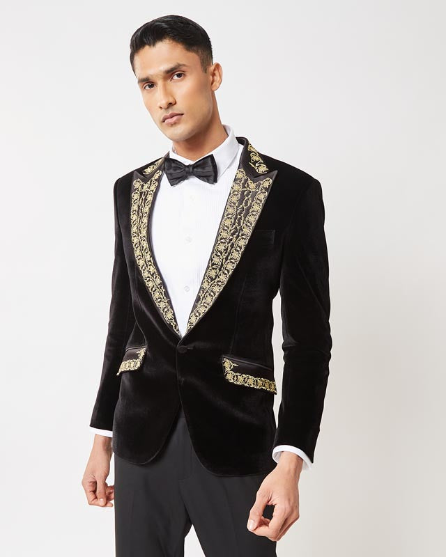 Black Floral Embroidered Tuxedo