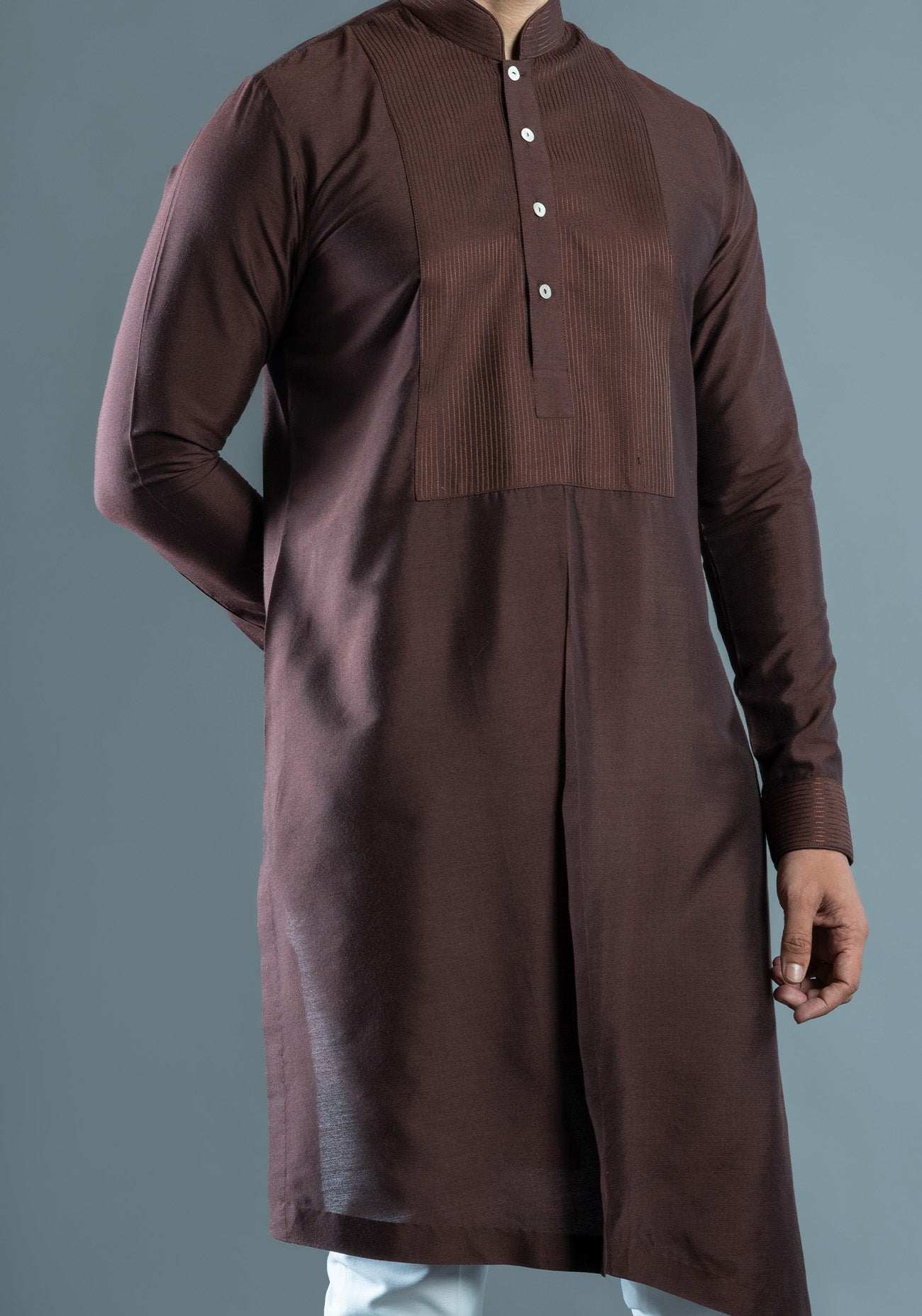Brown Asymmetric Embroidered Kurta