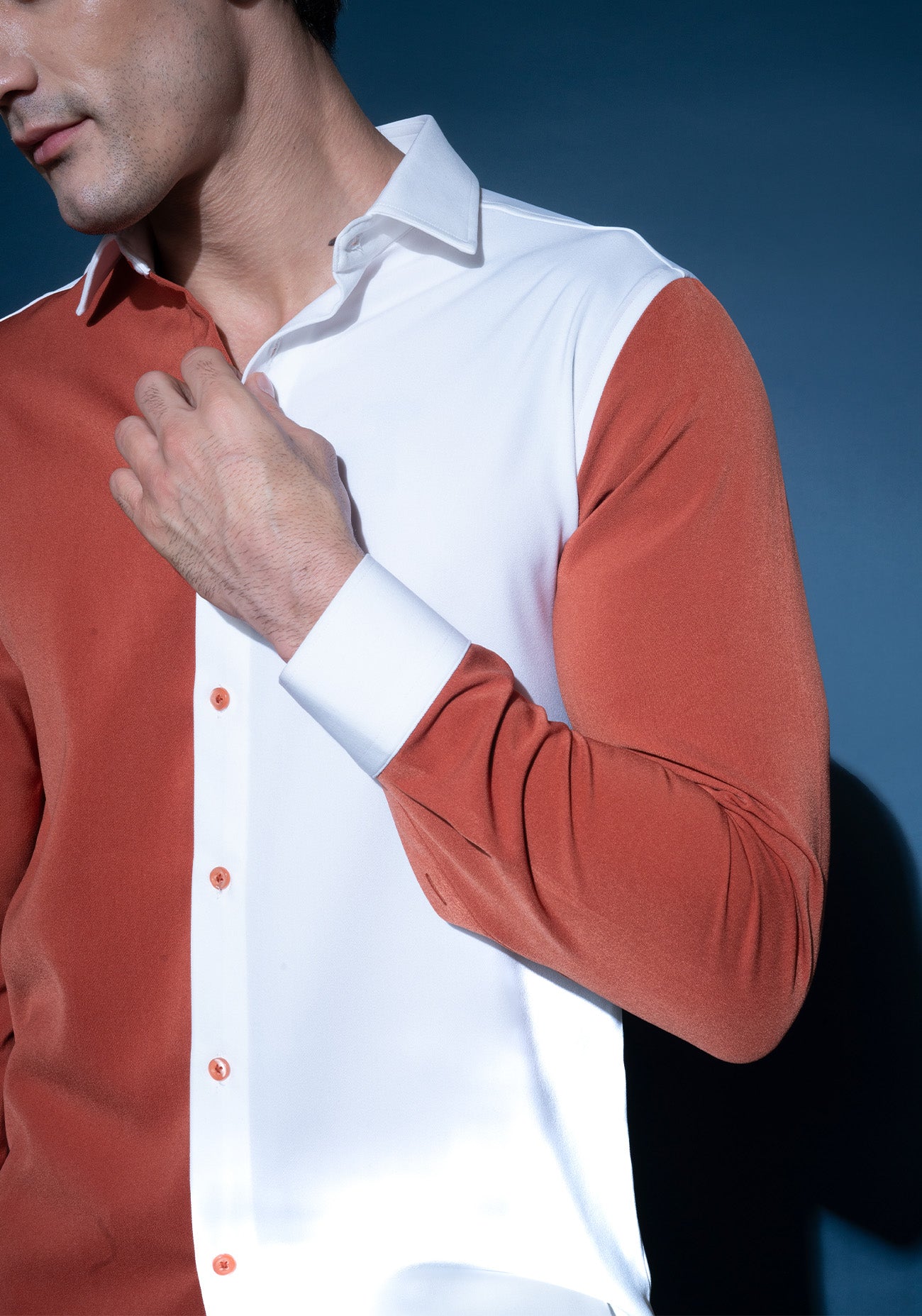 White & Burnt Orange colour block shirt