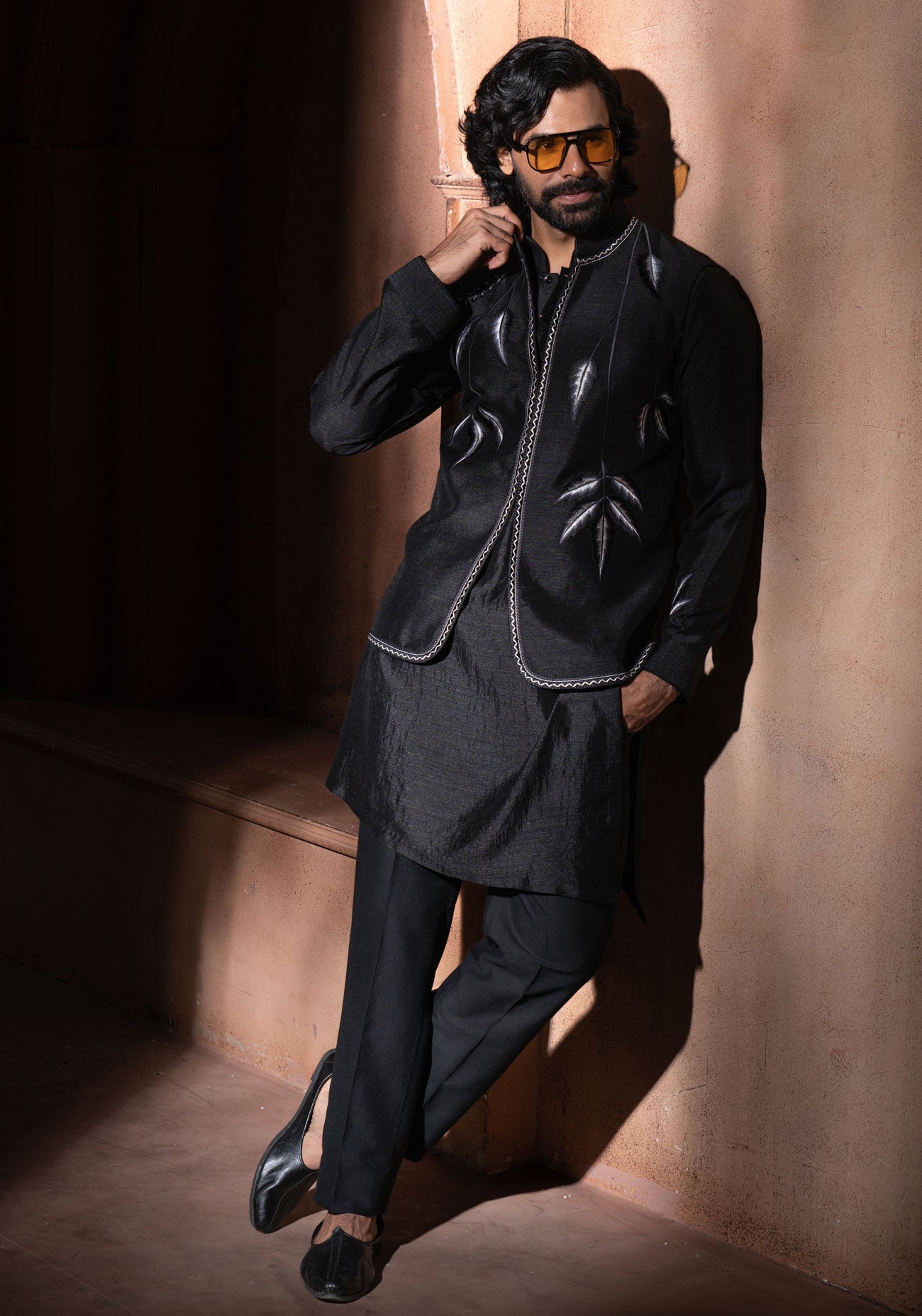 Black Embroidered Nehru Jacket Set
