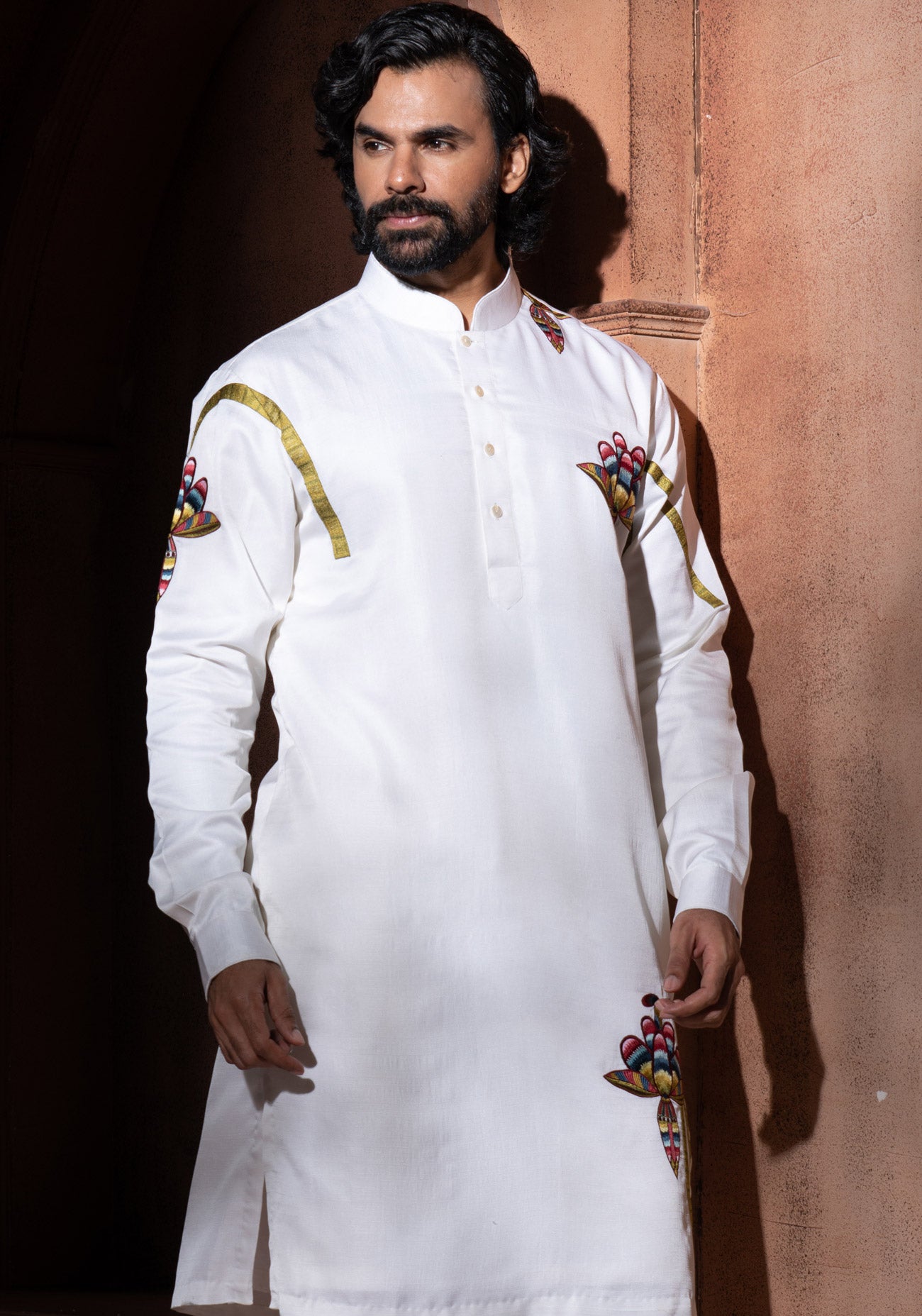 Off White Embroidered Kurta Set