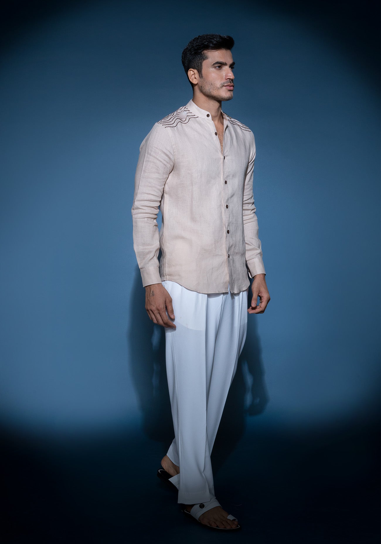 Beige embroidered linen shirt