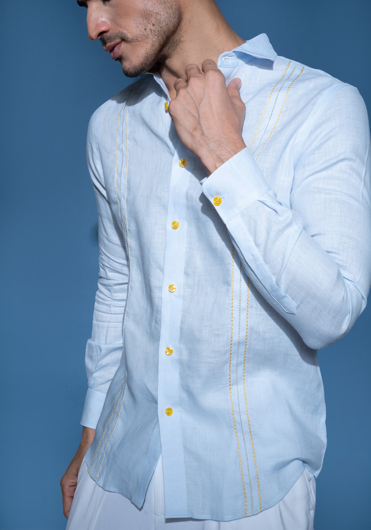 Light blue embroidered linen shirt