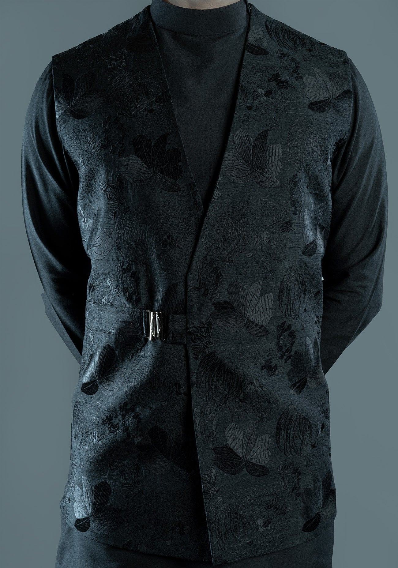 Black Floral Embroidered Nehru Jacket