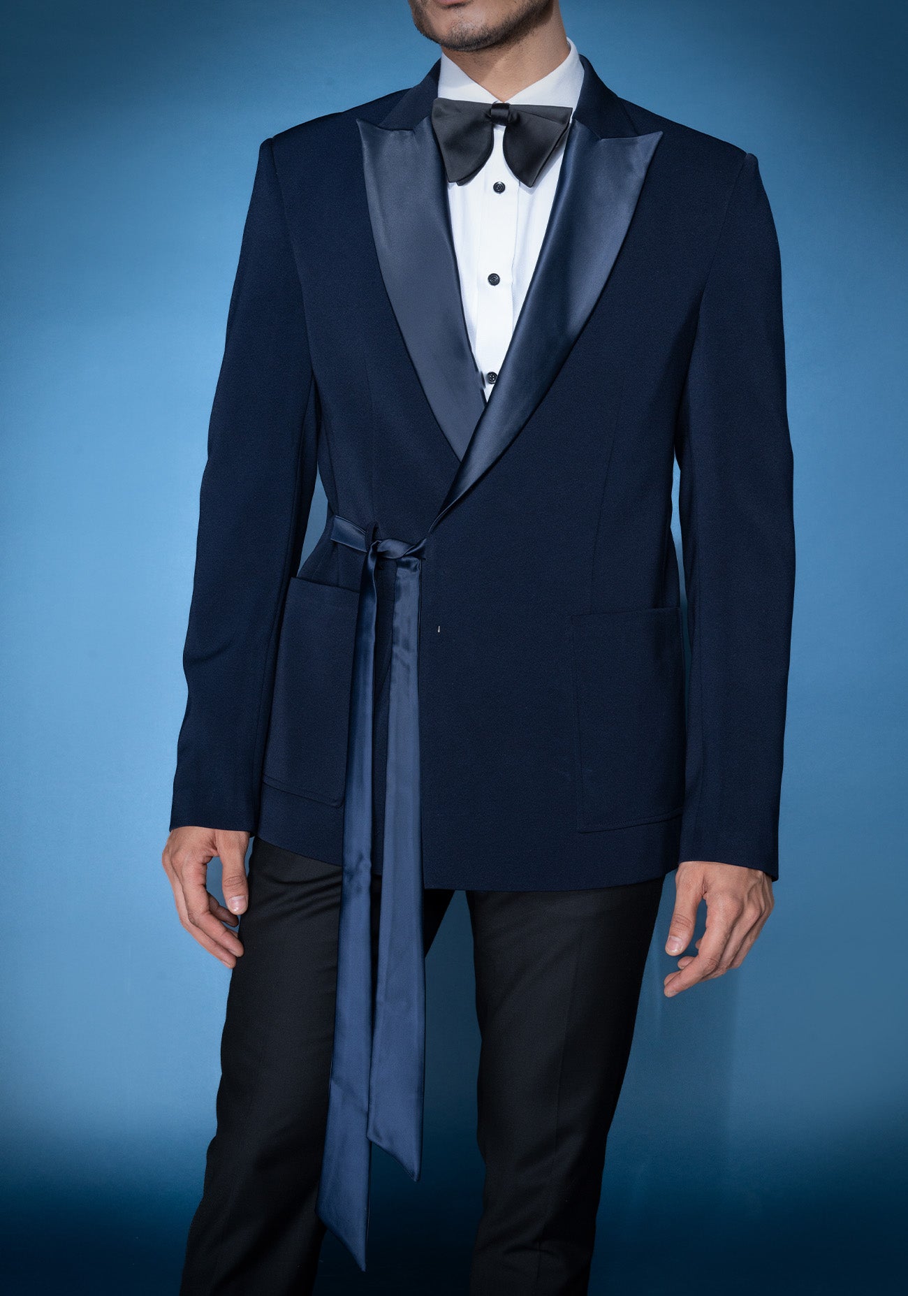 Navy blue tie-up tuxedo