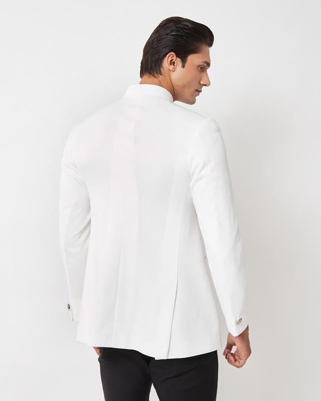 White asymmetrical Patterned Bandhgala