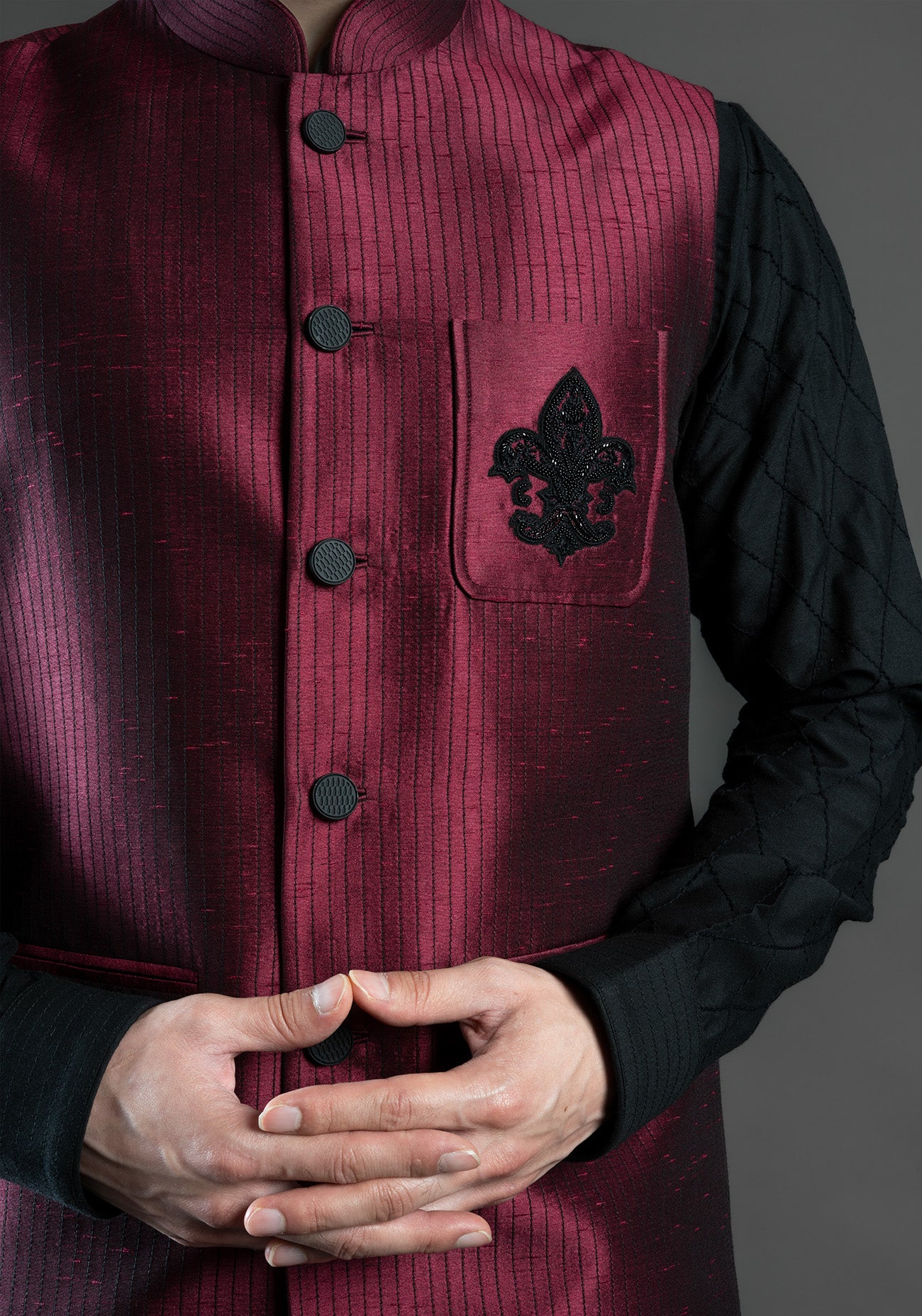 Maroon Embroidered Nehru Jacket Set