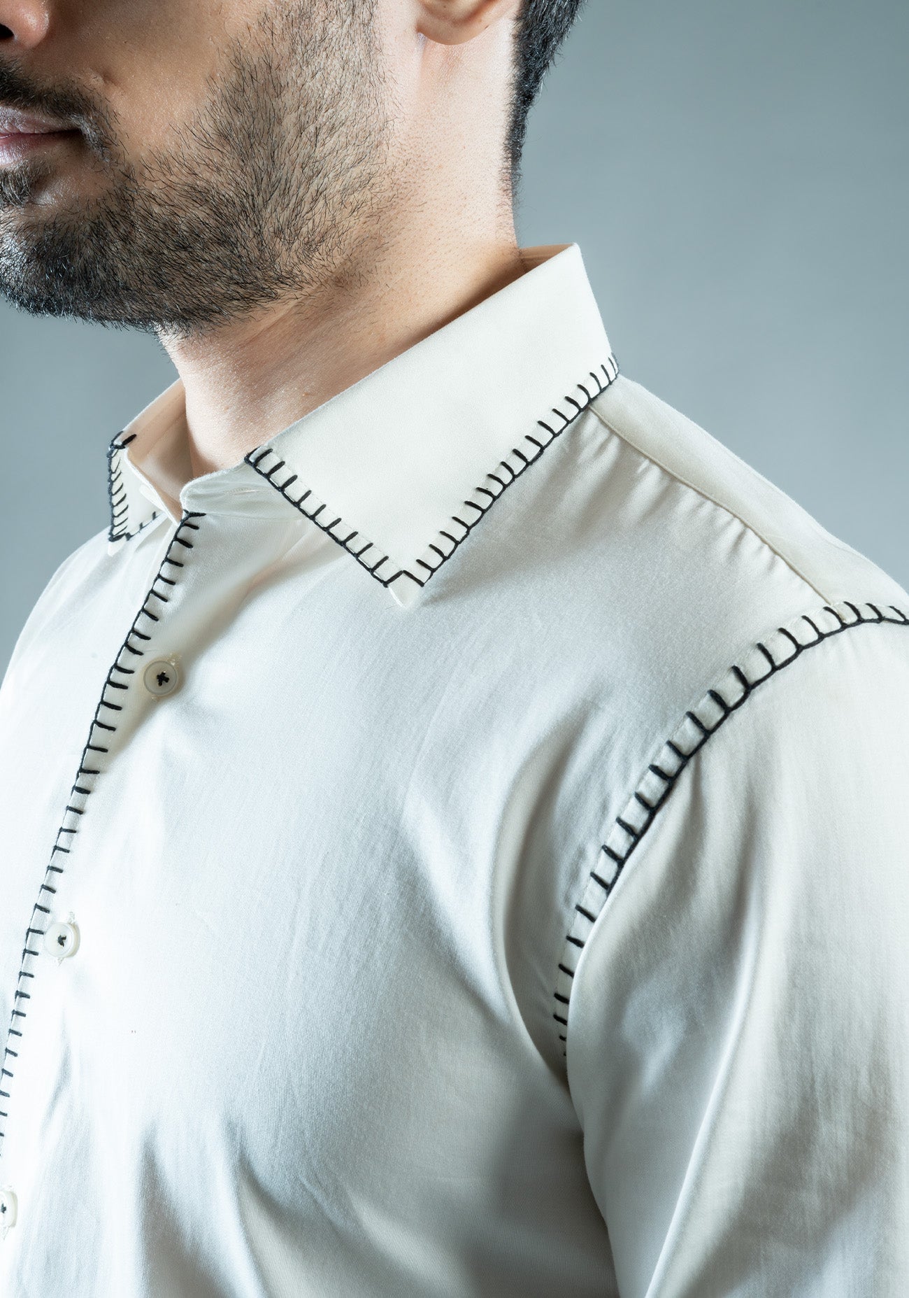 White Cotton Blanket Stitch Shirt