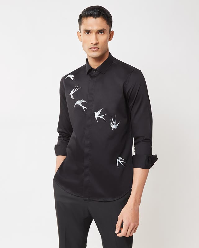 Black Bird Applique Shirt