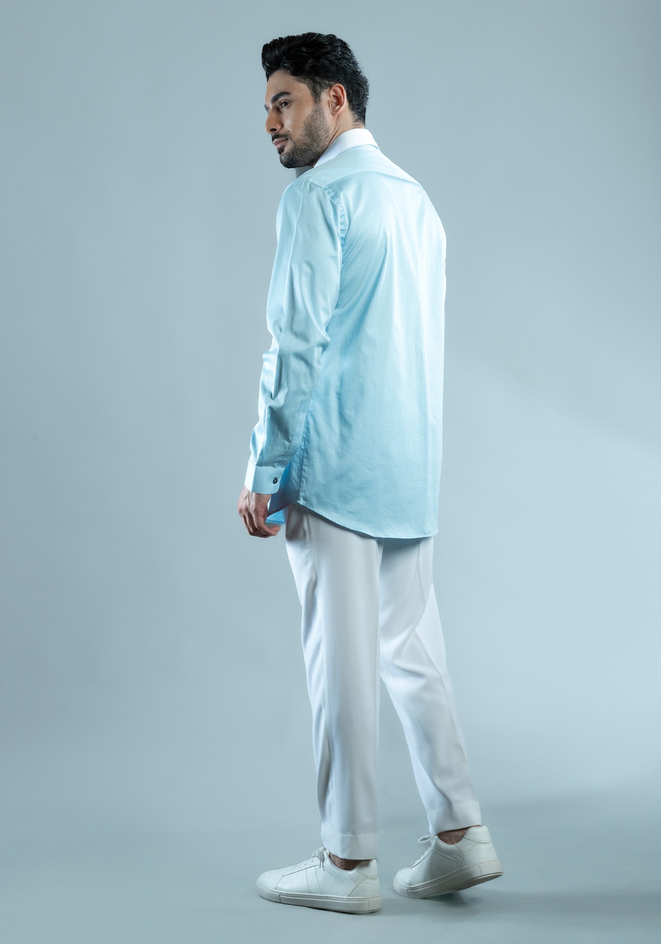 Powder Blue Cotton Textured Shirt