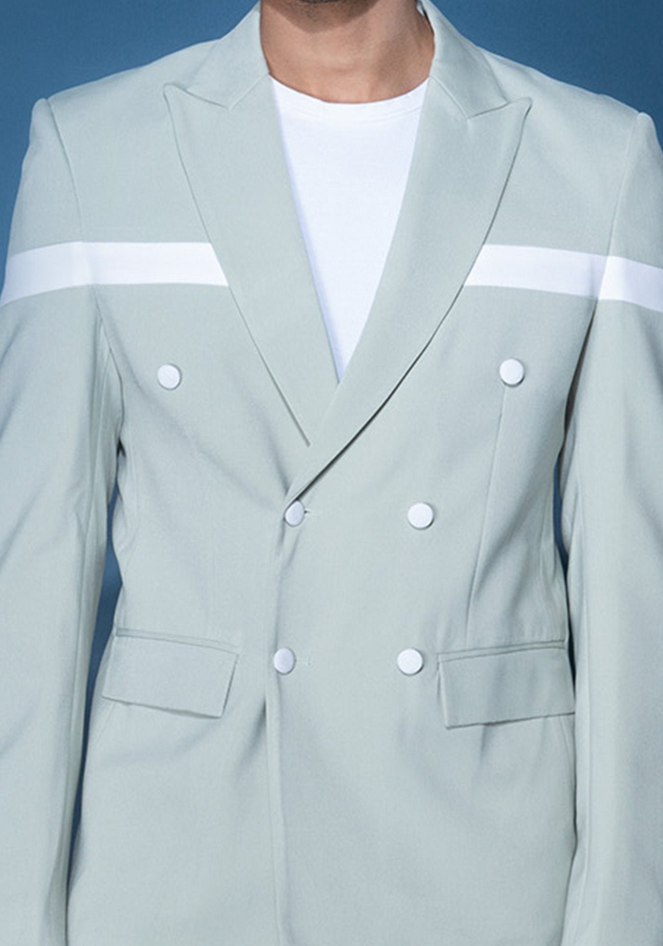 Sea green & white double breasted jacket set