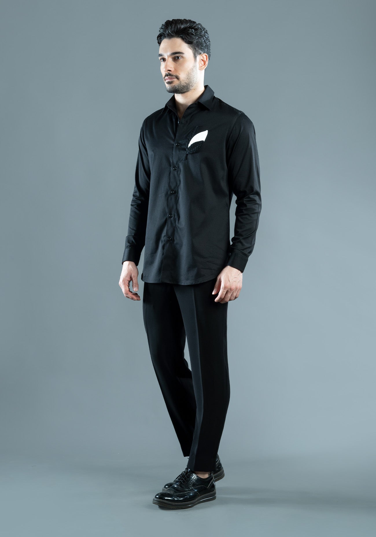 Black Cotton 3D Embroidery Shirt