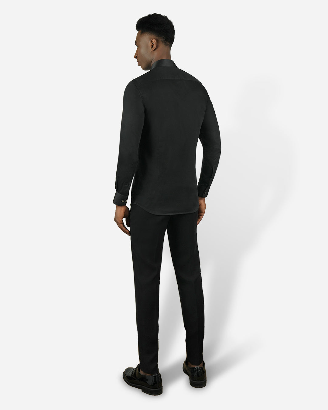 Black Satin Pleated Shirt