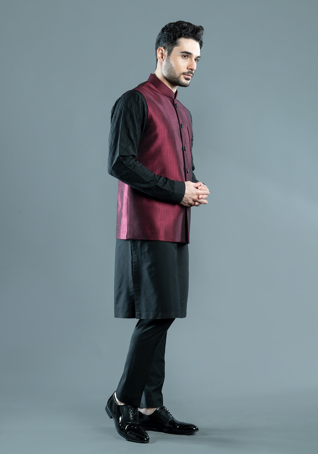 Maroon Embroidered Nehru Jacket Set