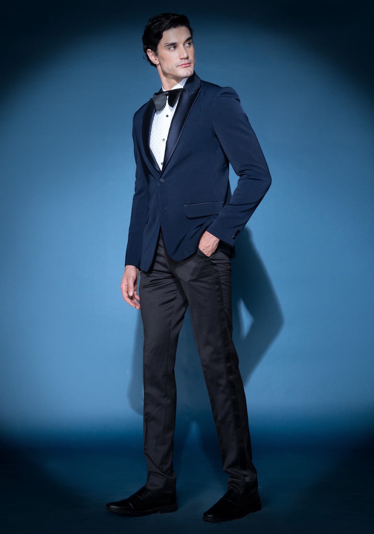 Navy Blue satin lapel tuxedo