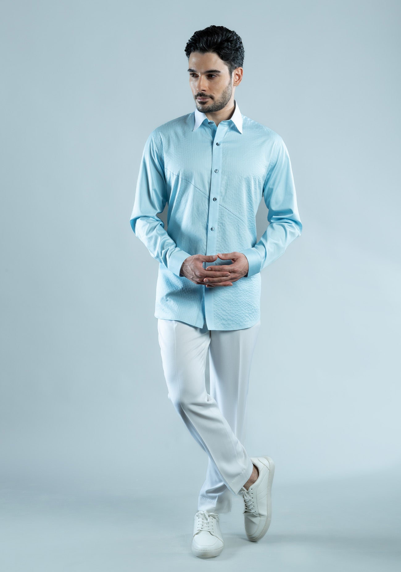 Powder Blue Cotton Textured Shirt