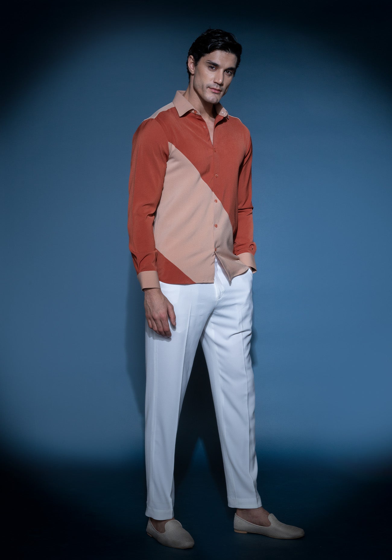 Burnt orange & Taupe color block shirt