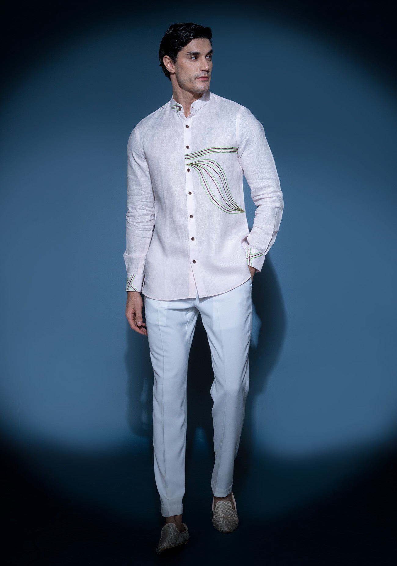 Light pink embroidered linen shirt