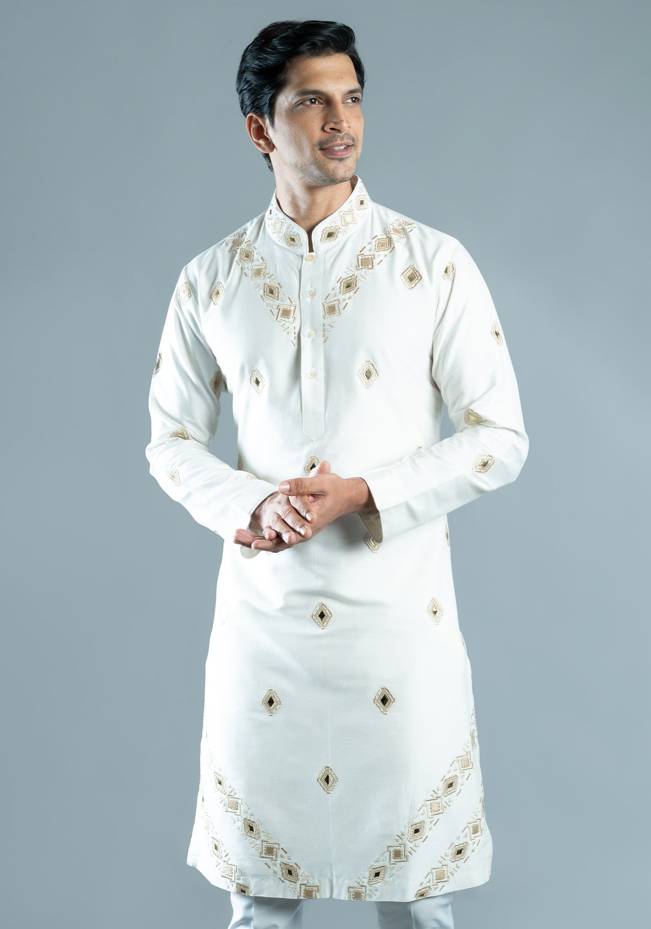 Off White Foil Embroidered Kurta Set