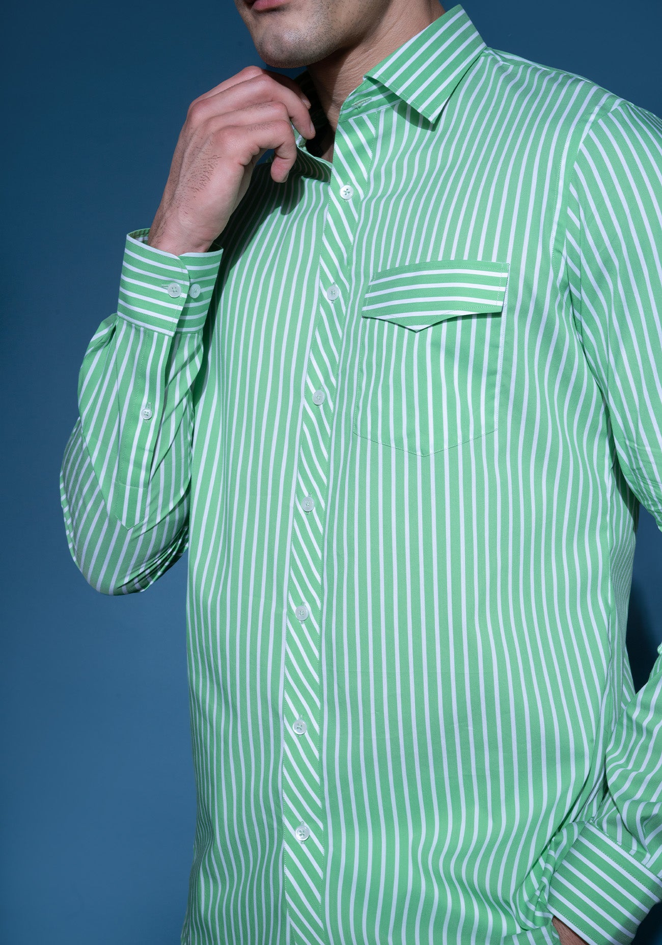 White & green striped cotton shirt