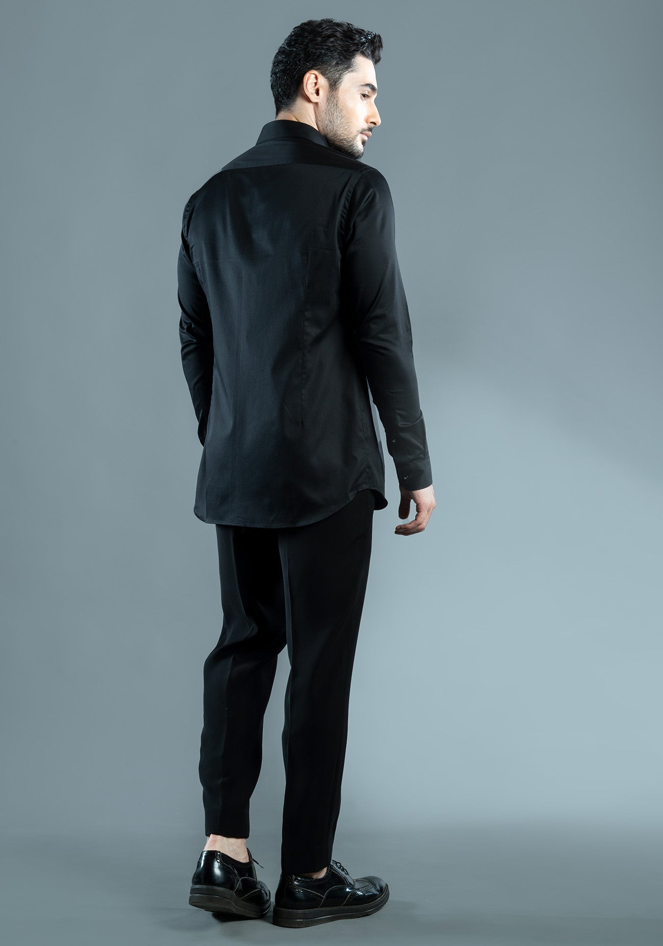 Black Cotton Criss Cross Embroidered Shirt