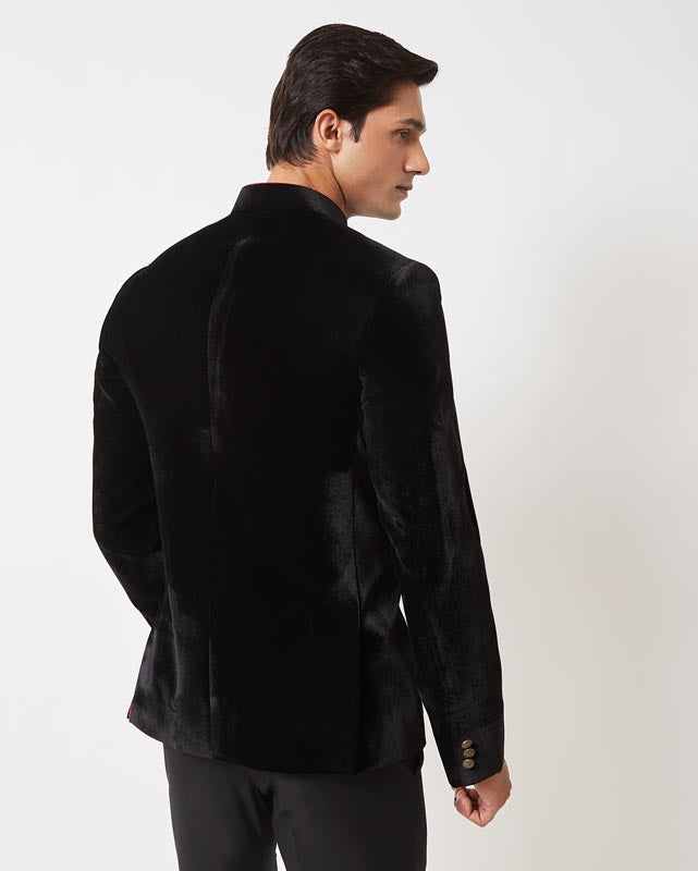 Black Velvet Embroidered Bandhgala