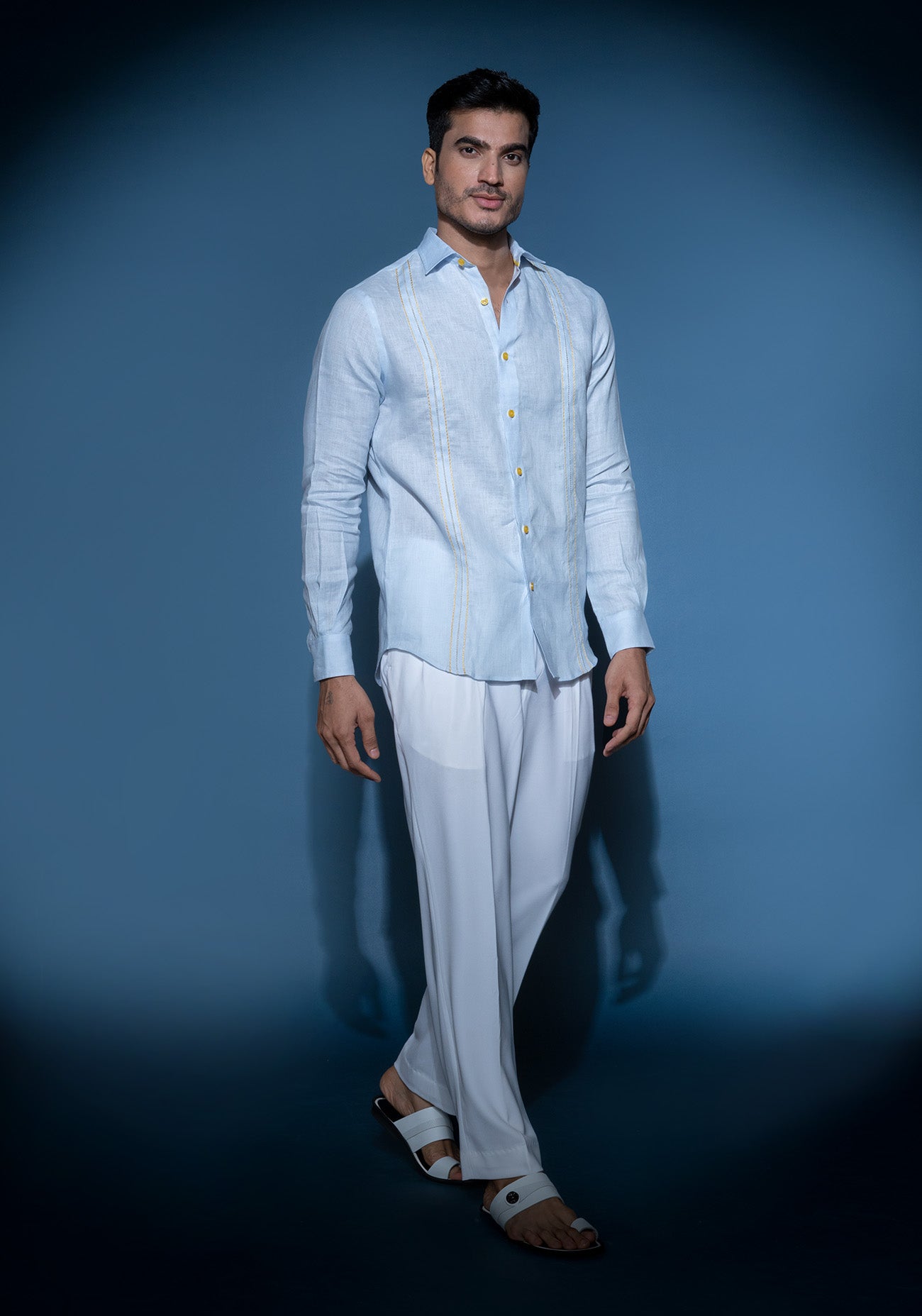 Light blue embroidered linen shirt