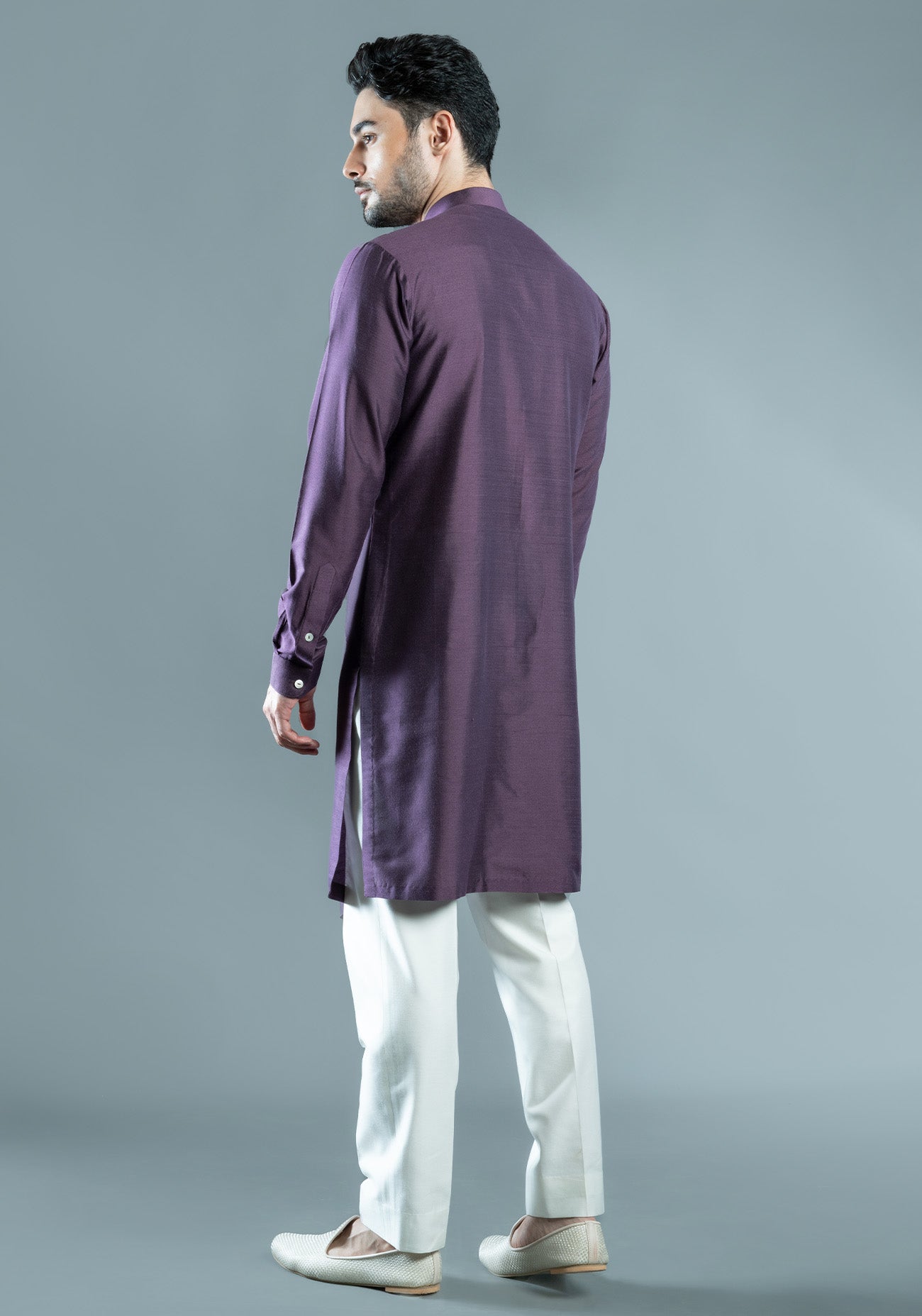 Purple Sherwani Cut Embroidered Kurta